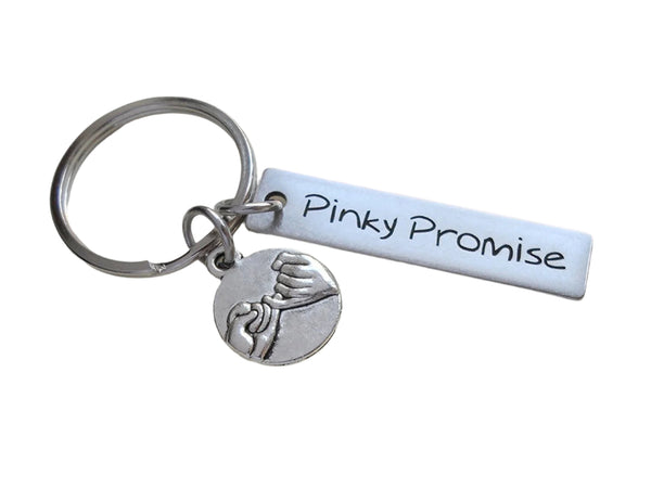 Pinky Promise Charm Keychain With Engraved Rectangle Tag; Couple Keychain, Promise Gift