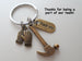 Bronze Hammer, Work Gloves, & Thank You Charm Keychain, Builder or Volunteer Appreciation Keychain