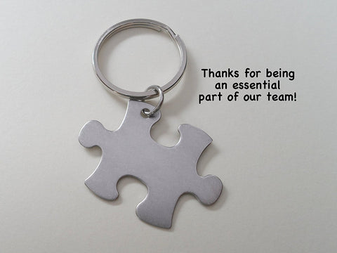 Employee Appreciation Gifts • Steel Puzzle Keychain by JewelryEveryday w/ "Thanks for being an essential part of our team!" Card