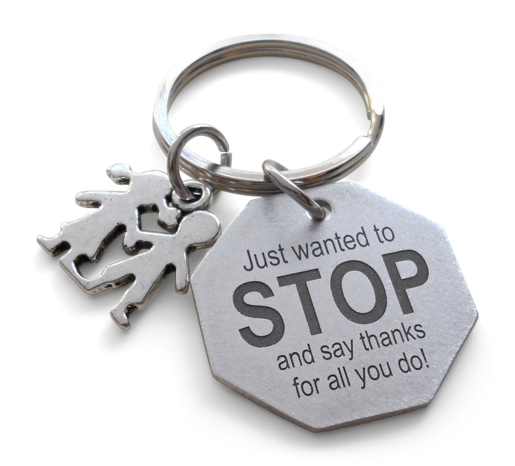 Crossing Guard Charm Keychain with Children Charm, and Engraved Stop Sign Charm, School Crosswalk Aide Appreciation Gift