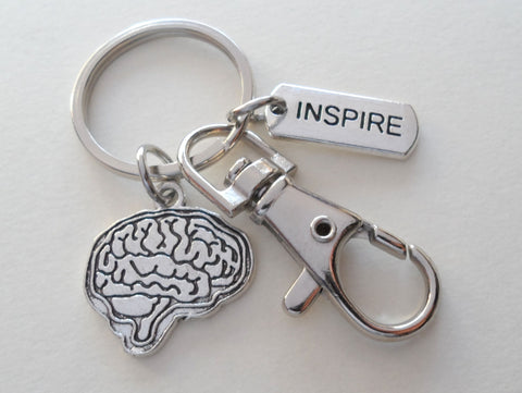 Anatomy Teacher Keychain or Psychologist Keychain, Brain, Inspire Charm & Swivel Clasp Keychain