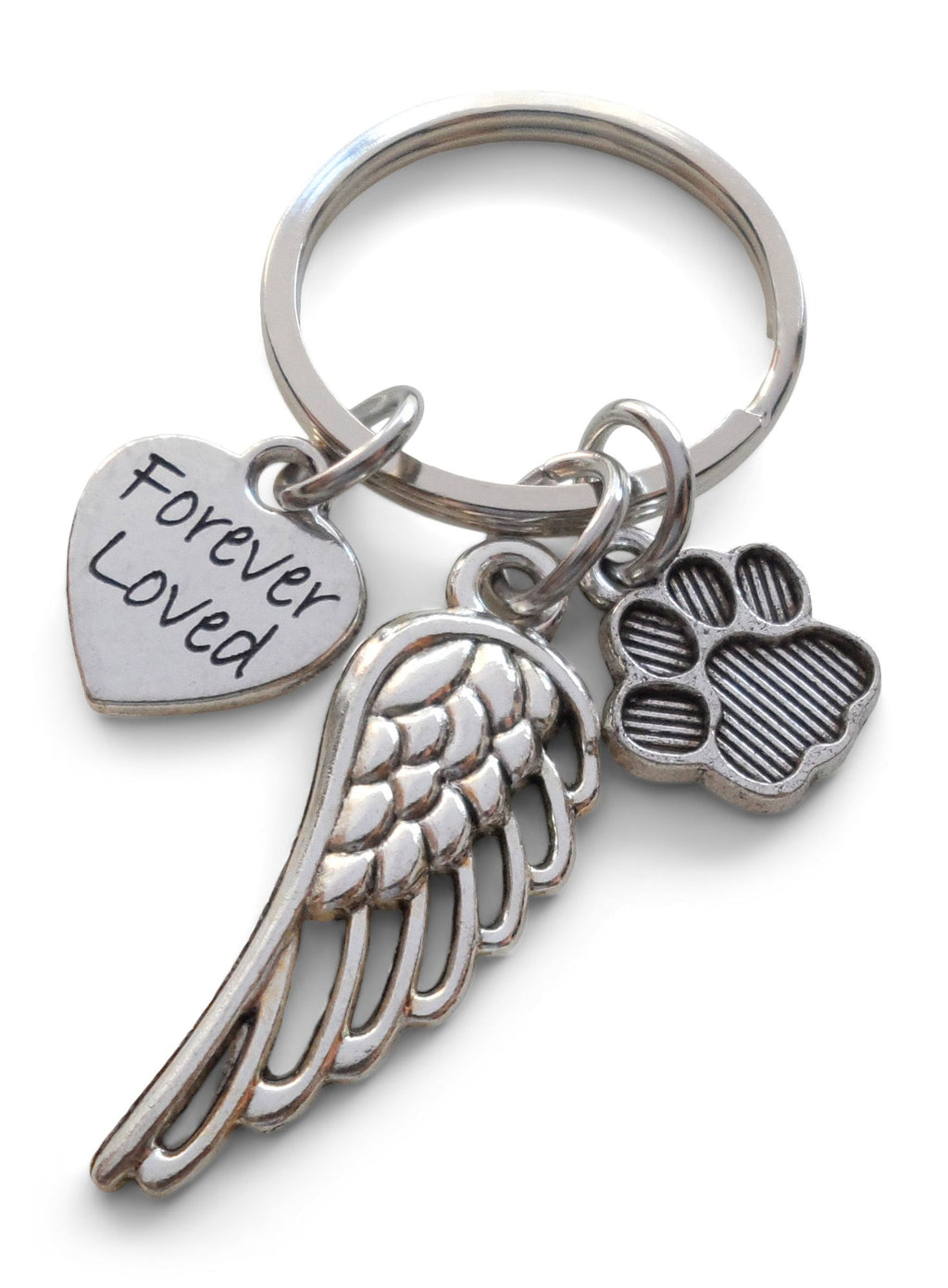 Paw & Wing Charm Keychain with a Forever Loved Heart Charm, Pet Memorial Keychain