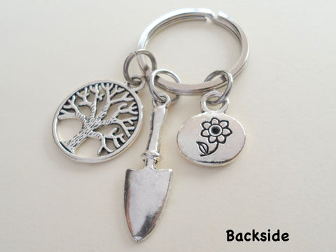 Shovel, Small Tree, & Grow Flower Charm Keychain, Gardening Keychain Gift, Teacher Keychain - Thanks for Helping Me Grow