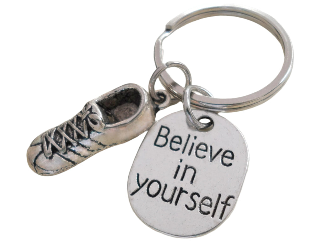 Believe in Yourself and Running Shoe Keychain, Cross Country or Track Runner Encouragement Gift