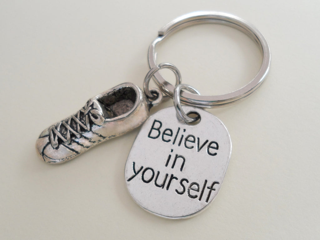 Believe in Yourself and Running Shoe Keychain, Cross Country or Track Runner Encouragement Gift