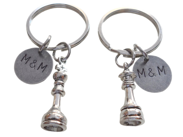 Chess Piece Charm Keychains, King and Queen Set - Couples Keychain Set, Custom Engraved Tags Option