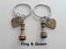 Bronze Chess Piece Charm Keychains, King and Queen Set - Couples Keychain Set, Custom Options