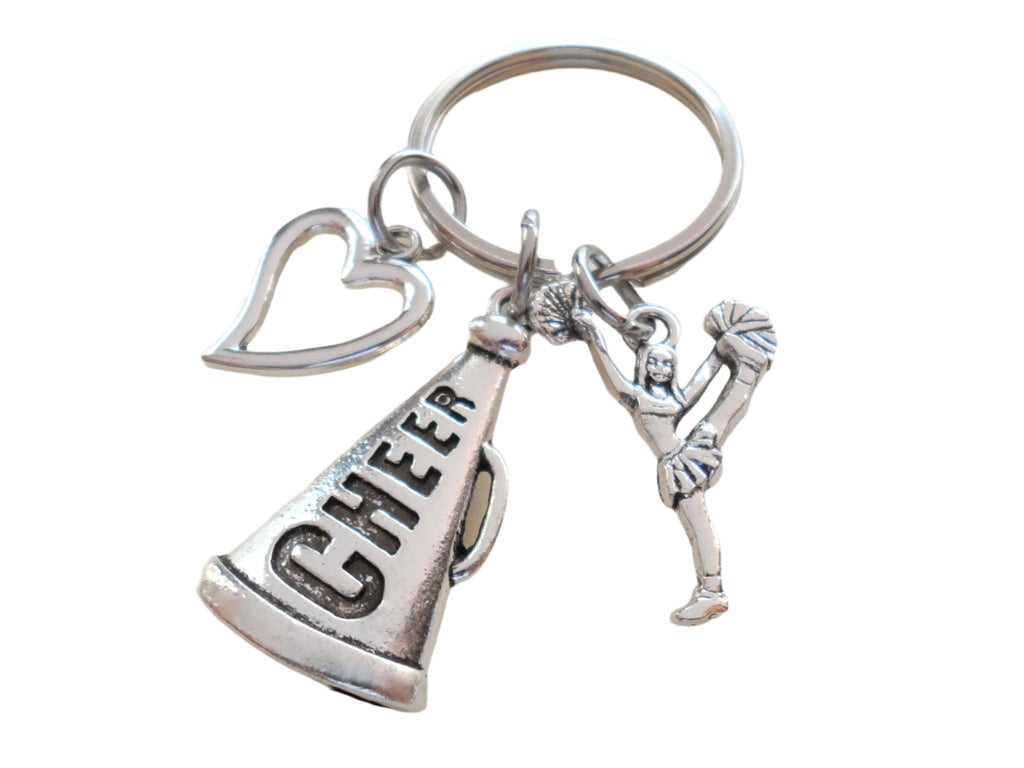 Cheerleader Keychain with Cheer Megaphone and Heart Charm, Gift for Cheerleader or Cheer Coach