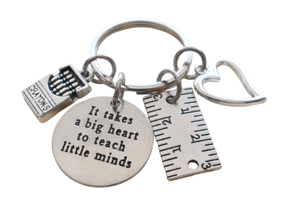 Teacher Appreciation Gifts • It Takes a Big Heart to Teach Little Minds Charm Keychain with Heart, Ruler, Crayons Charm by JewelryEveryday