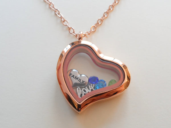 Personalized Rose Gold Side Hung Heart Floating Memory Locket Necklace for Mom or Grandma - by Jewelry Everyday