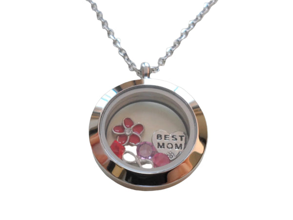 Personalized Medium Plain Edge Circle Stainless Steel Floating Locket Necklace for Mother or Grandma - by Jewelry Everyday