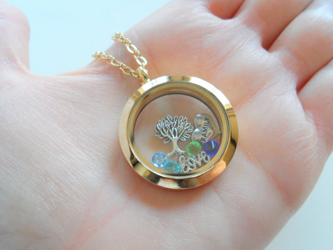 Personalized Large Gold Circle Stainless Steel Floating Memory Locket Necklace for Mom or Grandma - by Jewelry Everyday