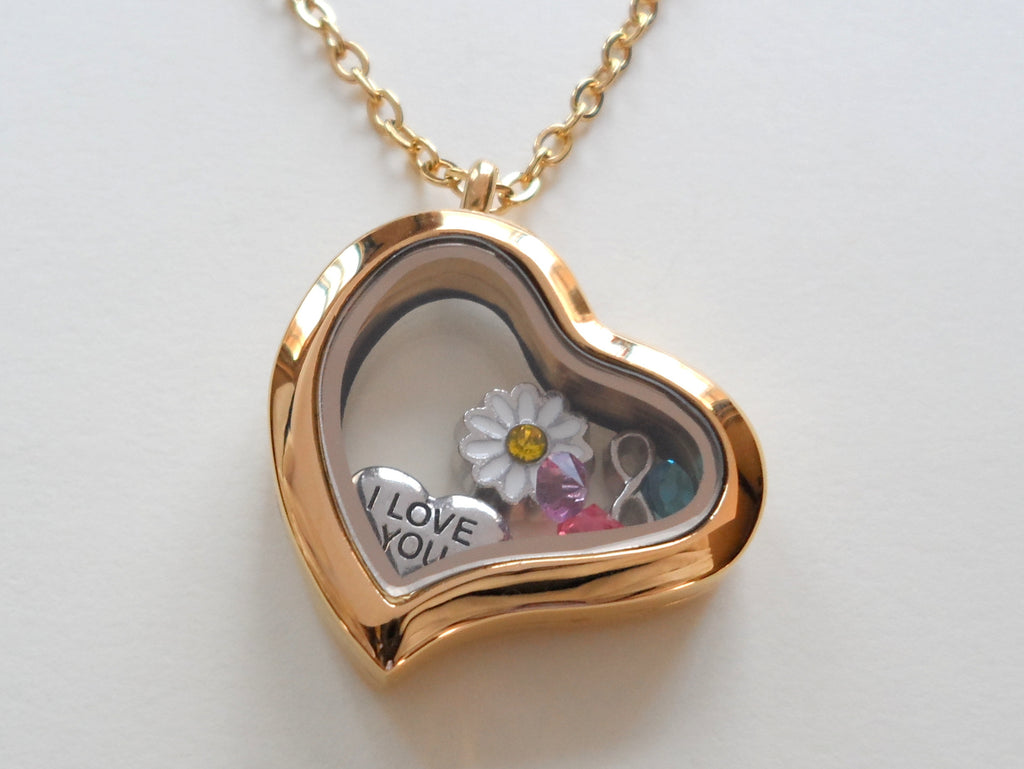 Personalized Gold Side Hung Heart Floating Memory Locket Necklace for Mom or Grandma - by Jewelry Everyday