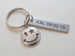 Smiley Face Keychain with Custom Engraved Steel Tag, Couples Keychain