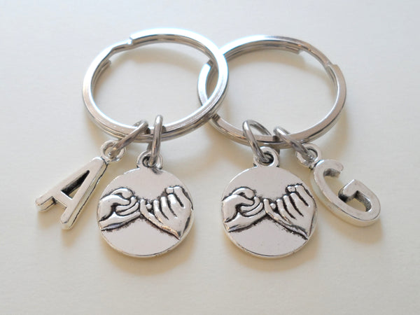 Anniversary Gift | Double Pinky Promise Charm Keychains with Letter Charm Option