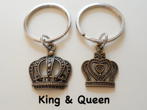 Bronze King and Queen Crown Keychain Set - King & Queen; Couples Keychain Set
