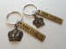 Bronze King and Queen Crown Keychain Set - King & Queen; Couples Keychain Set