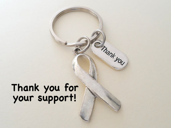 Cancer Awareness Ribbon with Thank you Tag Keychain - Thank you for your Support