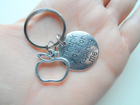 Apple Keychain for Teachers with Engraved "Thank you for Inspiring me" Message Tag.