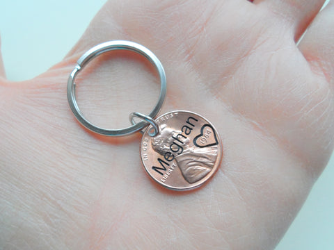 Engraved Name Penny Keychain, Personalized Keychain, Lucky Penny Keychain, Name Key Chain, Gift for Family Members