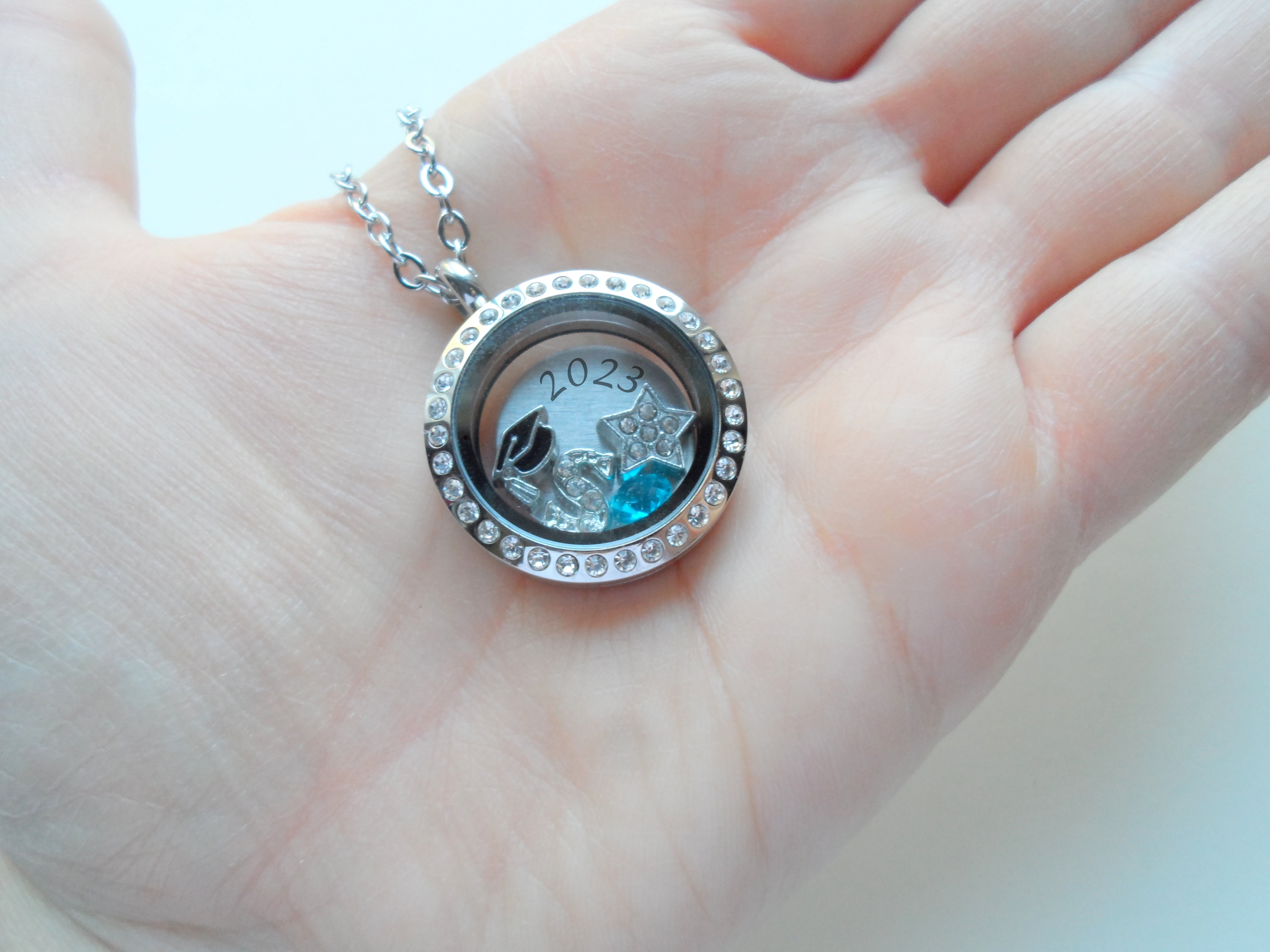 Personalized Floating Locket Necklace for Class of 2023 Graduate • by JE