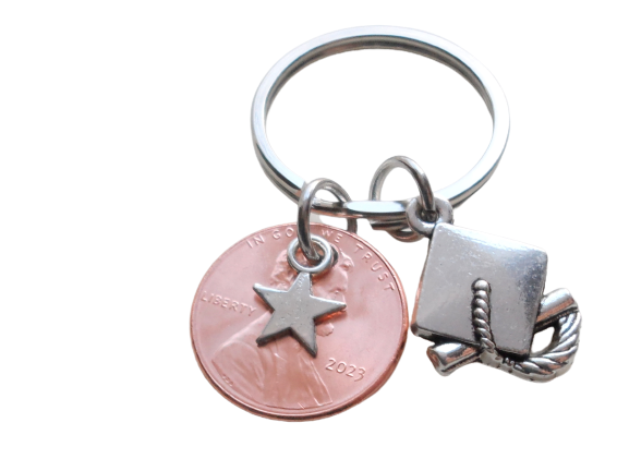 Star Charm Layered Over 2023 Penny Keychain - Good Luck As You Reach for the Stars, Graduate Graduation Gift