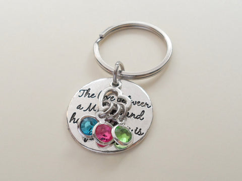 Personalized Mother and Her Children Keychain with Birthstone Charms, Gift for Mom