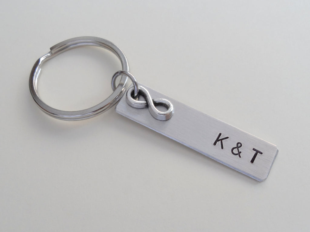 10 Year Anniversary Gift • Personalized Aluminum Tag Keychain Hand Stamped w/ Initials, Date & infinity charm by Jewelry Everyday