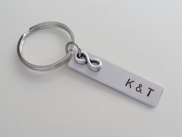 10 Year Anniversary Gift • Personalized Aluminum Tag Keychain Hand Stamped w/ Initials, Date & infinity charm by Jewelry Everyday