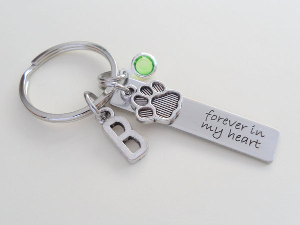 Dog Memorial Keychain • Engraved "Forever in my Heart" w/ Cute Paw Charm | JE