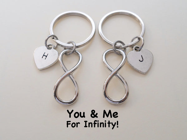 Personalized & Matching Couples Keychain Set with Infinity Symbol & Customizable Heart Tag