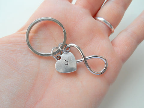 Personalized & Matching Couples Keychain Set with Infinity Symbol & Customizable Heart Tag