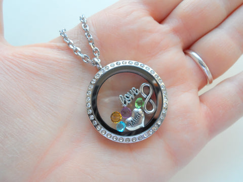 Personalized Large Crystal Edge Circle Floating Locket Necklace for Mother or Grandma - by Jewelry Everyday