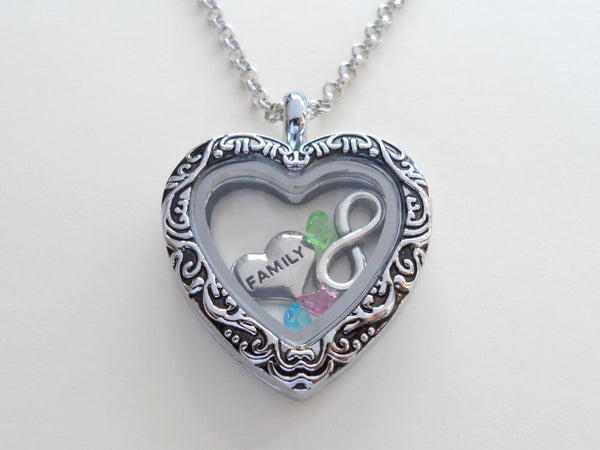 Personalized Black Design Heart Locket Necklace for Mother or Grandma - by Jewelry Everyday