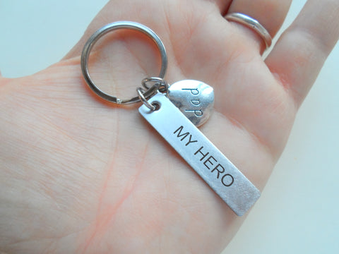 Dad "My Hero" Keychain, Engraved Steel Tag Keychain Gift for Dad