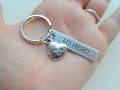 Grandpa "My Hero" Keychain, Engraved Steel Tag Keychain Gift for Grandpa