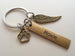 Bronze Charm Dog Memorial Keychain • Custom Engraved Tag with Wing & Paw Charm | JE