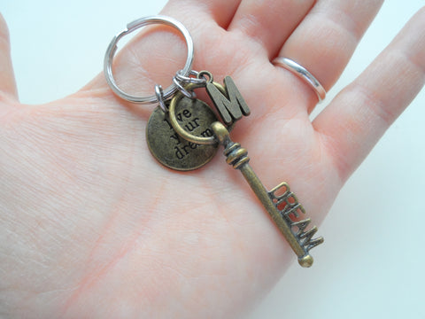 Bronze Dream Key Keychain with Live Your Dream Disc, Graduation Gift Keychain