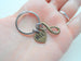 Bronze Small BFF Infinity Symbol Keychain with Custom Heart Tag, Best Friends Forever- You and Me for Infinity; Couples Keychain