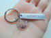 2015 Penny Keychain with Steel Tag Engraved with "Lucky 7", Couples 7 Year Anniversary Keychain