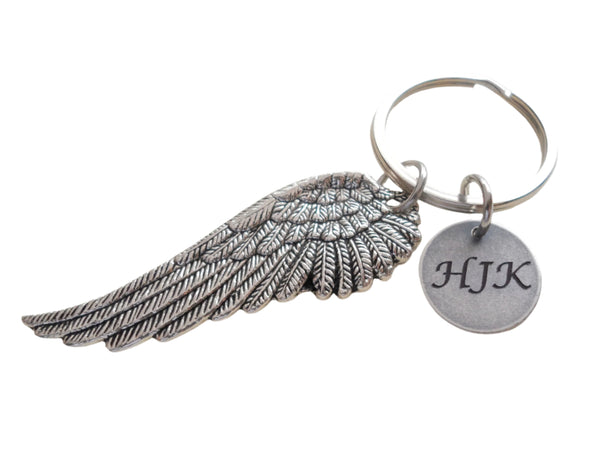 Wing Charm and Custom Engraved Tag Keychain, Memorial Gift Keychain