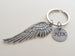 Wing Charm and Custom Engraved Tag Keychain, Memorial Gift Keychain