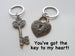 Large Bronze Key and Heart Lock Keychain Set- You've Got The Key To My Heart; 8 Year Anniversary Gift, Couples Keychain Set, Custom Engraved Option