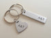 Personalized Small Heart Keychain and Rectangle Keychain Engraved with Initials; Brass, Bronze, Copper, Aluminum Options; Anniversary Couples Keychain