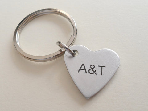 Personalized Small Heart Keychain Engraved with Initials; Handmade 8 Year Anniversary Couples Keychain