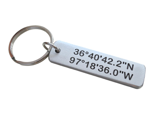 Personalized Engraved Keychain, Custom Aluminum GPS Keychain, Latitude Longitude Coordinates Keychain