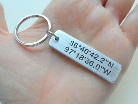 Personalized Engraved Keychain, Custom Aluminum GPS Keychain, Latitude Longitude Coordinates Keychain