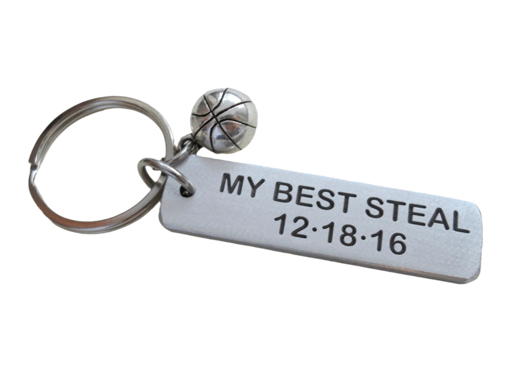 Personalized Basketball "My Best Steal" Engraved on Aluminum Tag Keychain and Basketball Charm Keychain; Couples Keychain, Personalized Option