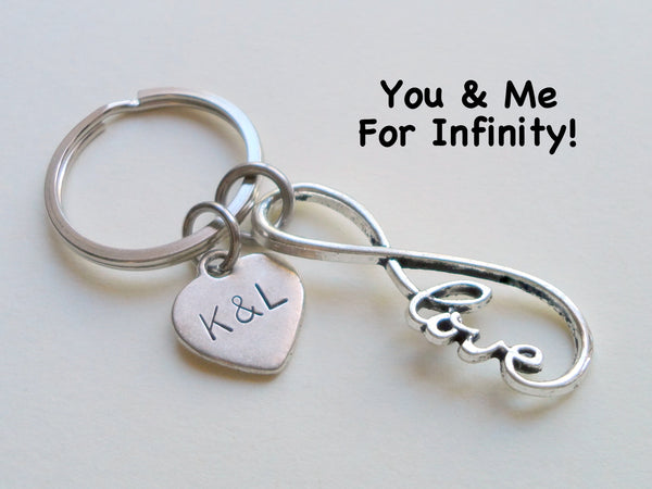 Infinity Love Symbol Keychain - You And Me For Infinity; Couples Keychain, Custom Engraved Tag Option