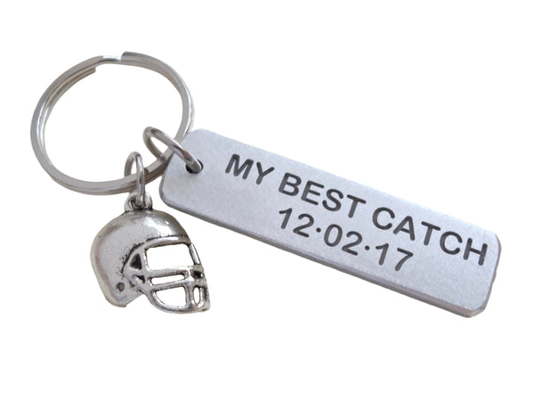 Custom Engraved Aluminum Keychain Tag with Football Helmet Charm; Couples Keychain